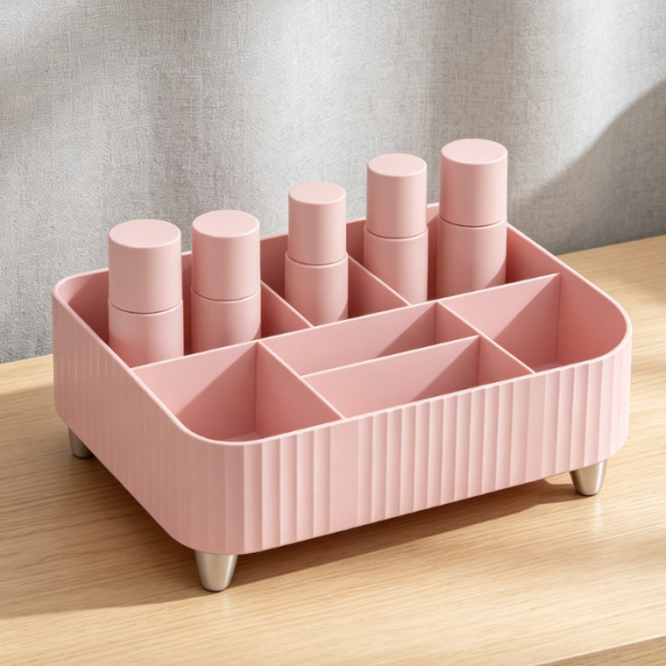 Rotating Vanity Organizer | Large-Capacity Pink Cosmetics Display Case | Storage for Skincare, Makeup Brushes, and Lipsticks