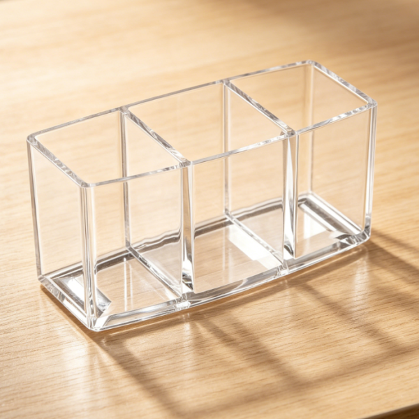 3-Compartment Acrylic Makeup Brush Holder | Transparent Design | Specifically Crafted for Makeup Brushes and Beauty Tools