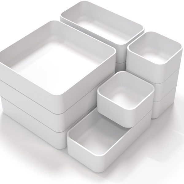 11-Piece Stackable Drawer Organizer Set | Multi-Size Clear Trays | Stationery Sorting Bins