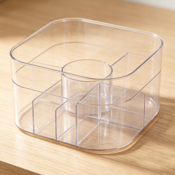 360° Rotating Cosmetics Organizer | Transparent Turntable | Includes 6 Dividers | Storage for Skincare, Brushes, & Lipsticks