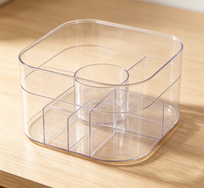 360° Rotating Cosmetics Organizer | Transparent Turntable | Includes 6 Dividers | Storage for Skincare, Brushes, & Lipsticks