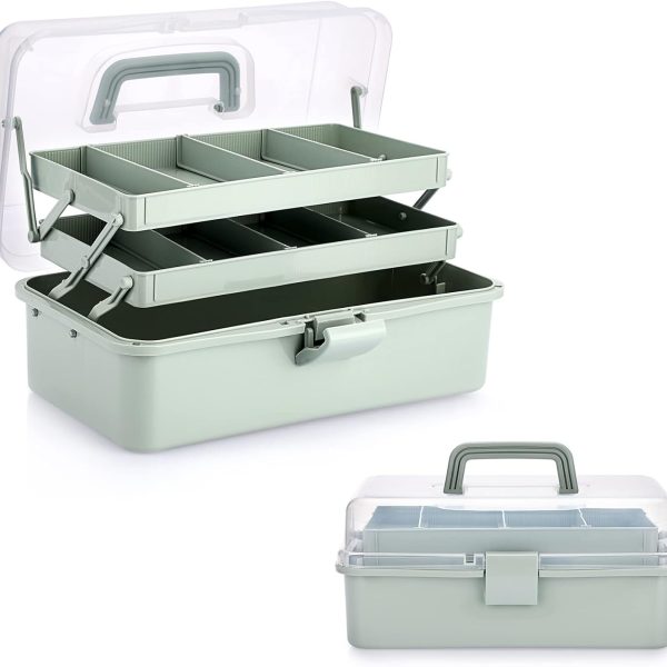 3-Tier Plastic Compartment Organizer | With Adjustable Dividers & Handle | For Stationery, Sewing Supplies, & Household Sundries