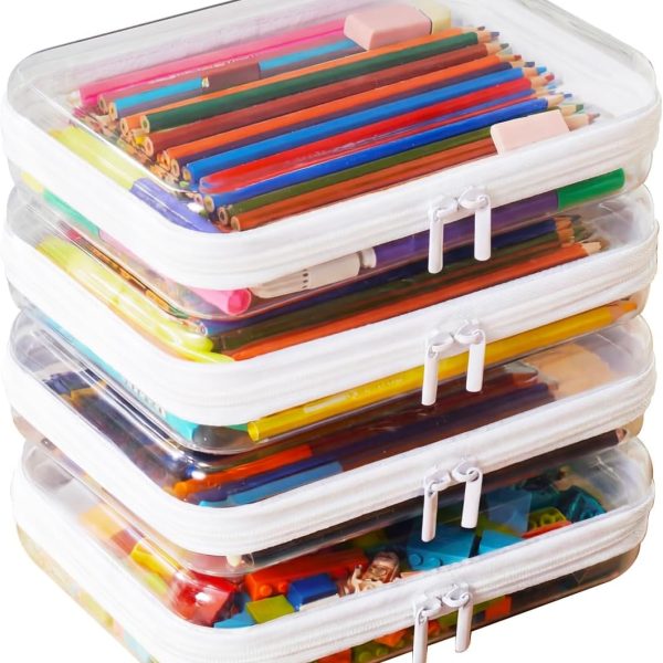 Set of 4 Medium Transparent Hard-Shell Zippered Storage Pouches | Stationery & Pencil Cases