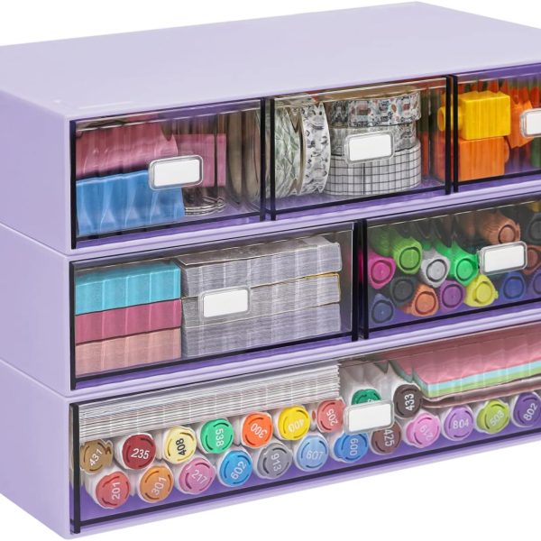 3-Tier Stackable Desktop Storage Rack | Purple | Includes 6 Drawers | Detachable | For Stationery & School Supplies