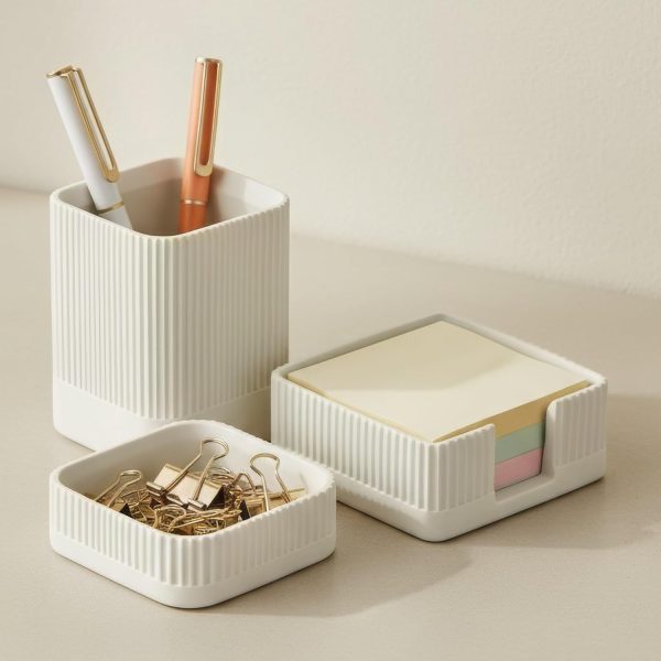Aesthetic Desktop Organizer Set (3-Piece) | Concrete Material | Pen Holder + Paperclip Box + Memo Pad Holder | Office Stationery Stand