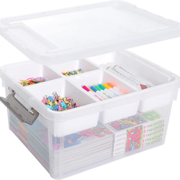 17-Quart Clear Plastic Storage Bin (Approx. 16 Liters) | With Removable Tray | Organizer for Stationery, Beads, and Craft Tools