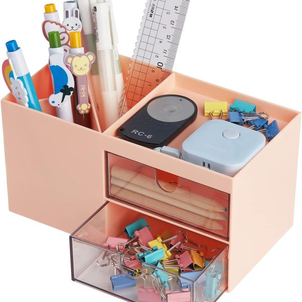 Office Desktop Organizer with Drawers | Storage for Business Cards, Pens, Phones, & Stationery | Desktop Accessory Organizer Box
