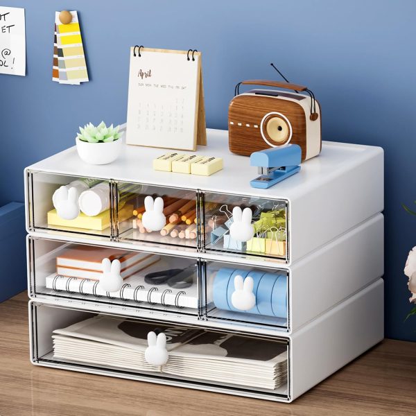6-Drawer Desktop Organizer | 3-Tier Stackable Plastic Drawers | Stationery, Office Supplies & Household Clutter Organization
