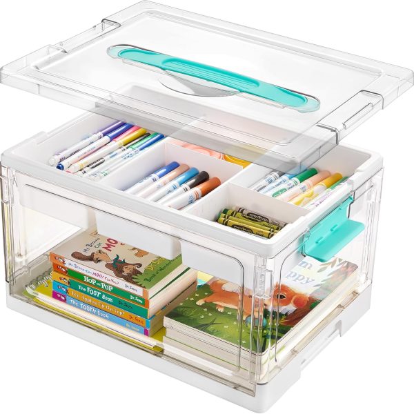 24-Quart Clear Plastic Storage Bin (Approx. 22.7 Liters) | Includes Tray & Dividers | Storage for Stationery, Coloring Books, & Craft Supplies