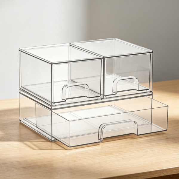 3-Piece Stackable Clear Storage Drawer Set | Cosmetic & Beauty Supply Organizer | Ideal for Vanities & Bathrooms