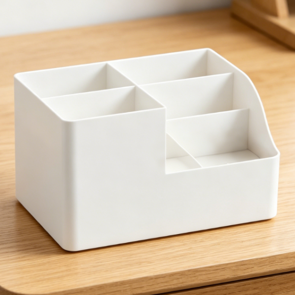 Cosmetic Organizer with 2 Drawers | White Countertop Style | Integrated Brush Holder & Beauty/Skincare Storage