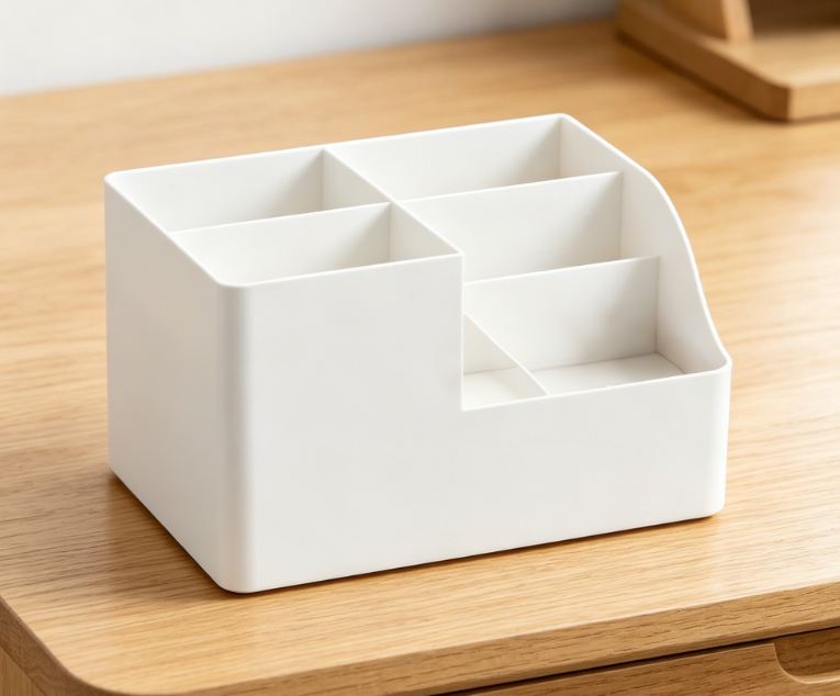 Cosmetic Organizer with 2 Drawers | White Countertop Style | Integrated Brush Holder & Beauty/Skincare Storage