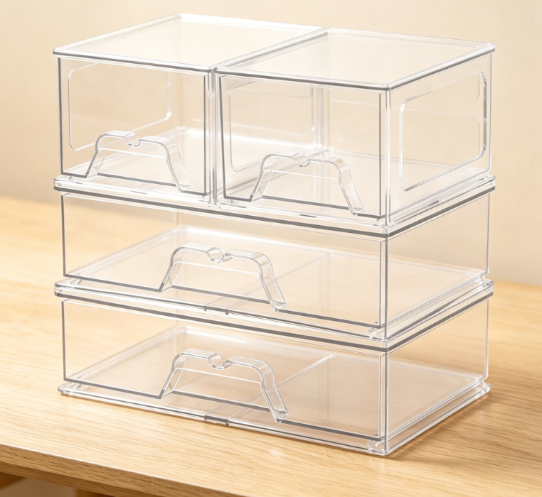 4-Piece Stackable Transparent Acrylic Storage Drawer Set | Cosmetic & Bathroom Organization | Versatile for Vanities & Cabinets - Image 2