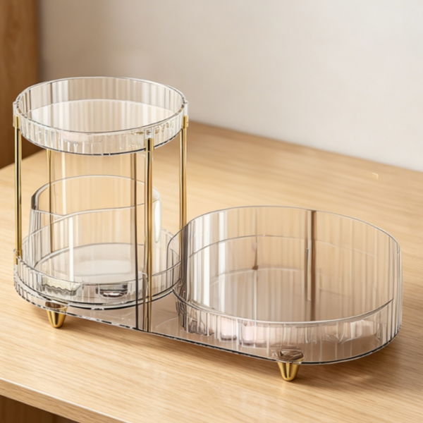 Rotating Countertop Cosmetic Organizer | 5-Tier Perfume Tray | Multi-functional Brush Holder | For Bathroom & Bedroom