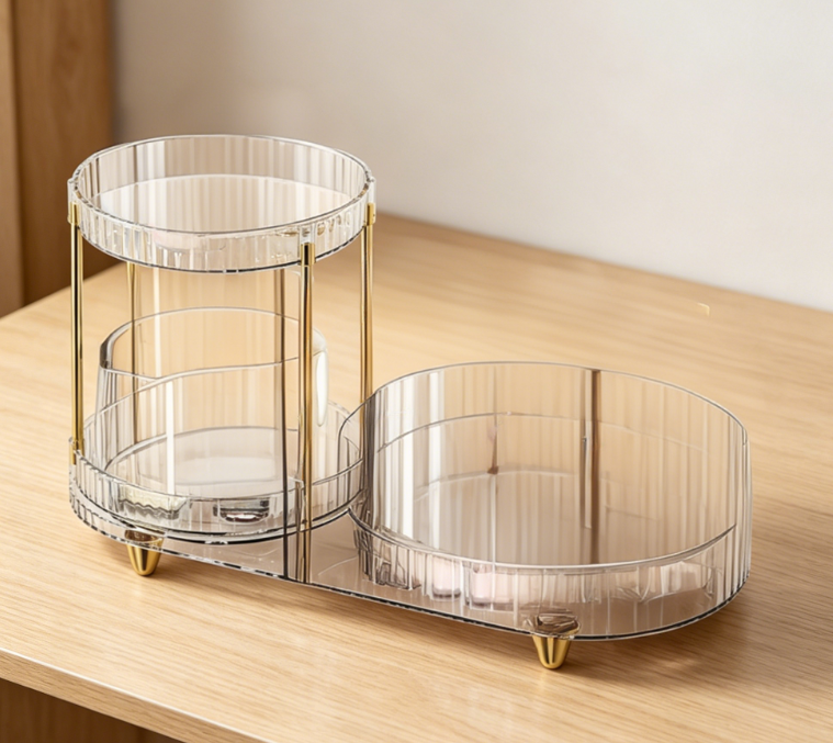 Rotating Countertop Cosmetic Organizer | 5-Tier Perfume Tray | Multi-functional Brush Holder | For Bathroom & Bedroom