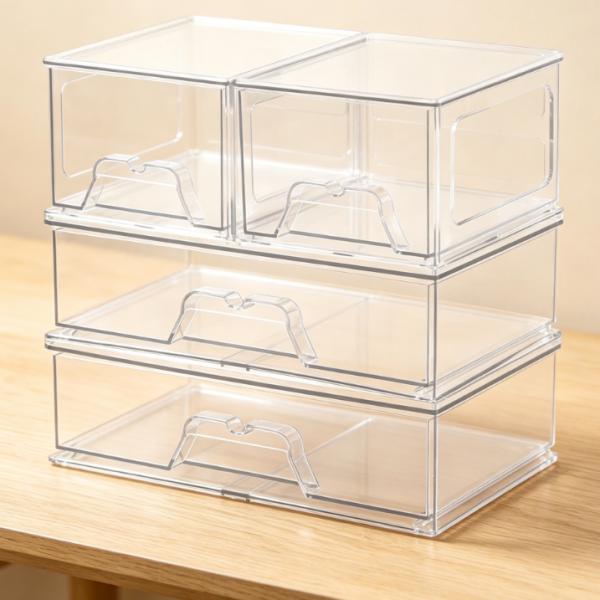 4-Piece Stackable Transparent Acrylic Storage Drawer Set | Cosmetic & Bathroom Organization | Versatile for Vanities & Cabinets