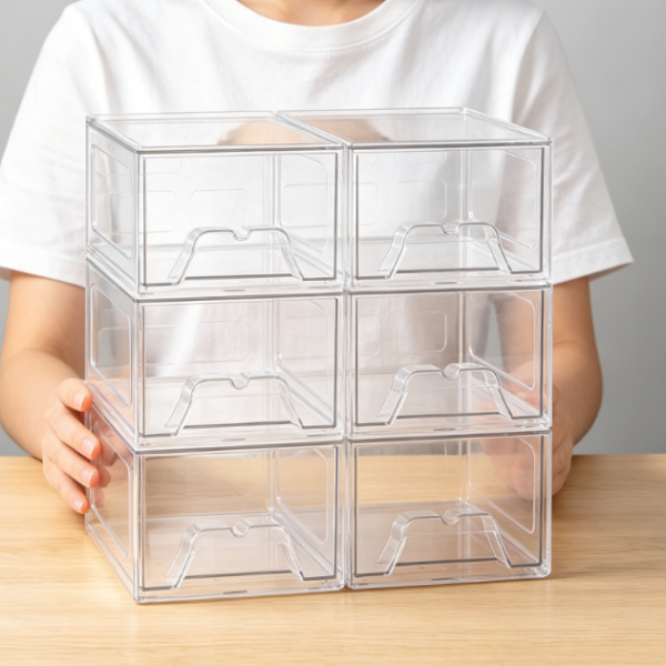 6-Piece Stackable Cosmetic Organizer Set | Acrylic Drawers with Handles | Ideal for Vanities, Kitchens, & Desks