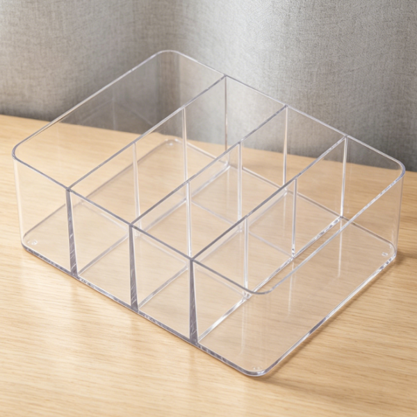 4-Compartment Clear Plastic Cosmetic Organizer | Rectangular Dividers | Fits Eyeshadow Palettes Upright
