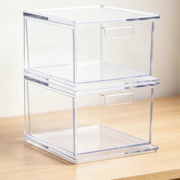 Stackable Transparent Plastic Storage Drawers | 2-Piece Set | Vanity & Beauty Organizer