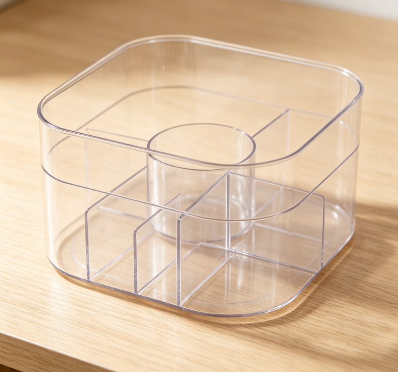 360° Rotating Cosmetics Organizer | Transparent Turntable | Includes 6 Dividers | Storage for Skincare, Brushes, & Lipsticks - Image 2