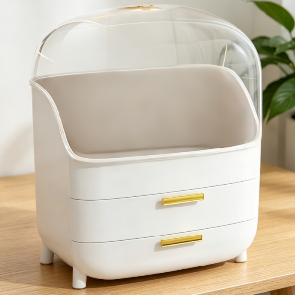 3-Tier Skincare & Beauty Organizer | With Drawers & Lid | High-Capacity Vanity Storage | Non-Slip Base