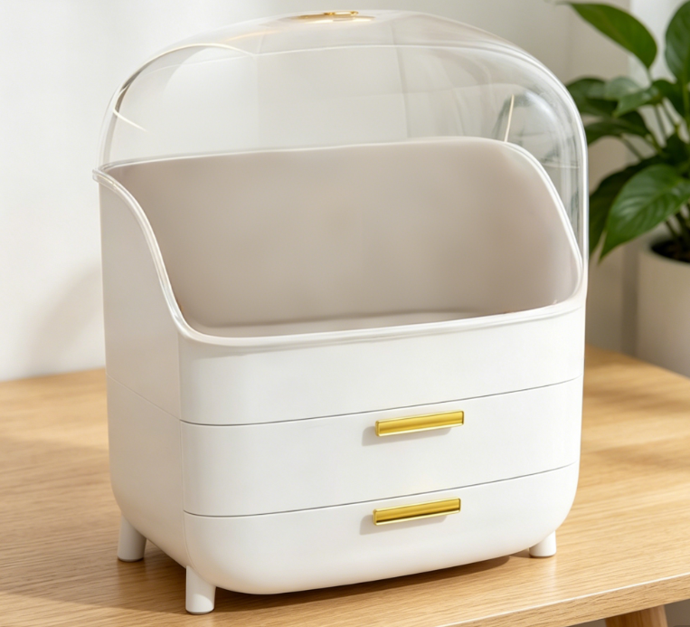 3-Tier Skincare & Beauty Organizer | With Drawers & Lid | High-Capacity Vanity Storage | Non-Slip Base