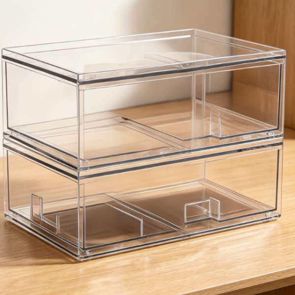 Transparent Stackable Storage Drawers (Set of 2) | Acrylic Plastic | Organizer for Eyeshadow Palettes, Cosmetics, and Desktops